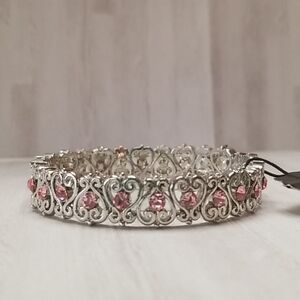 Silver & pink Cookie Lee Heart stretch bracelet NWT